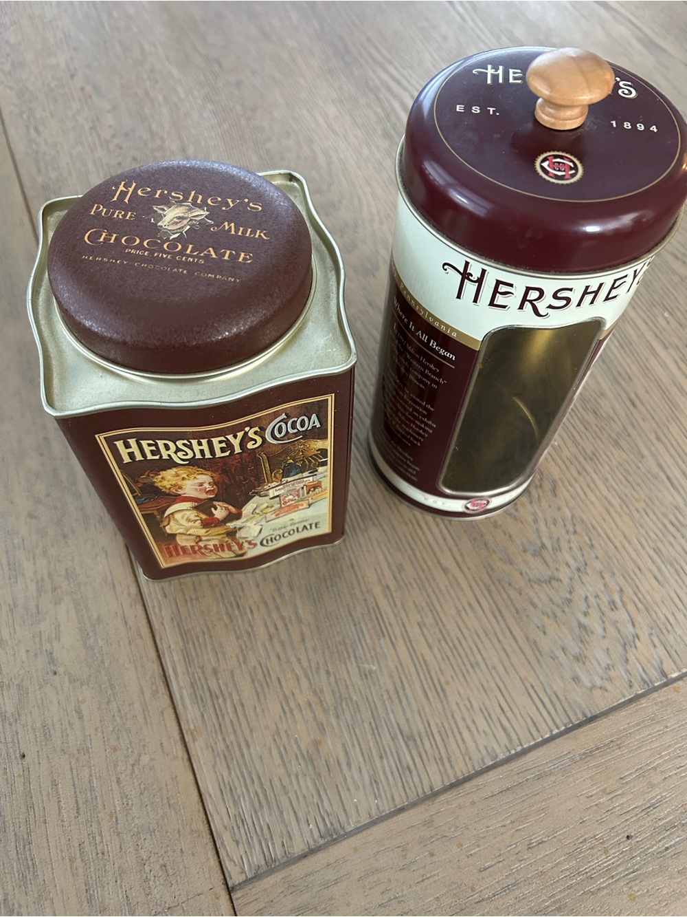 2 Vintage Hershey Park Tin Canisters